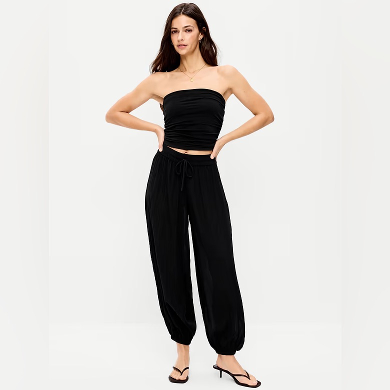 Nwt! Old Navy Black High-Waisted Sheer Crinkle Crepe Harem Pants - Size Medium